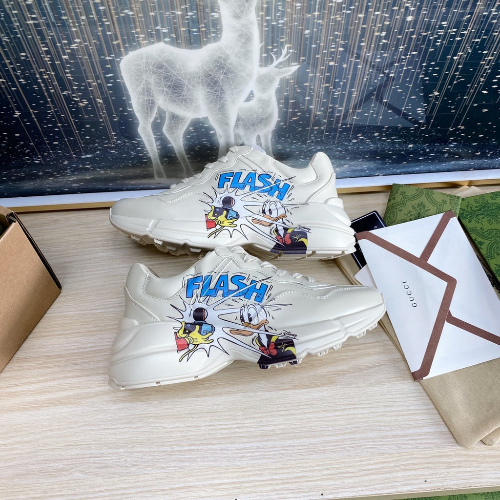 GUCCI COUPLE TRAINER WHITE CALFSKIN WITH DONALD DUCK ICON