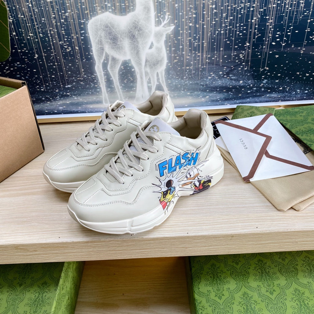 GUCCI COUPLE TRAINER WHITE CALFSKIN WITH DONALD DUCK ICON