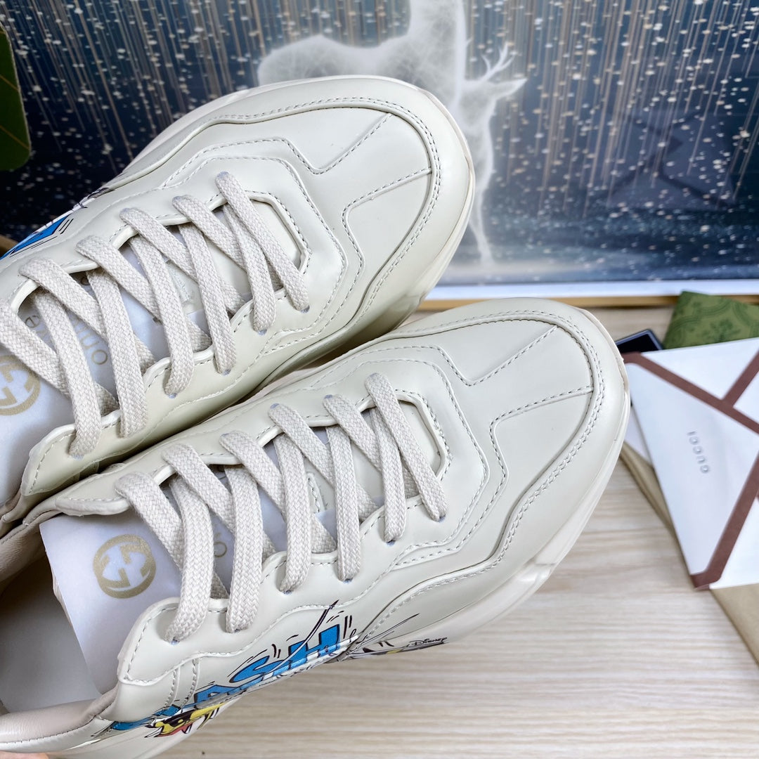 GUCCI COUPLE TRAINER WHITE CALFSKIN WITH DONALD DUCK ICON