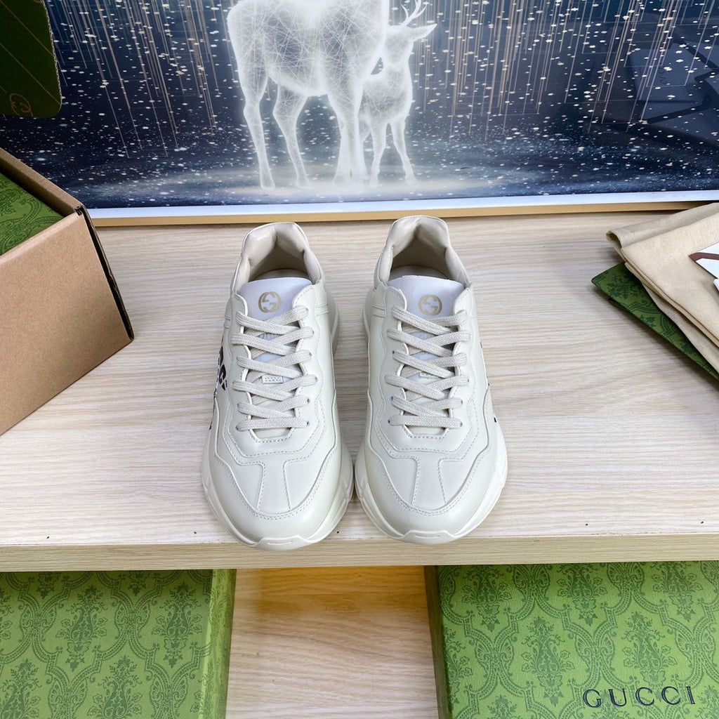 GUCCI COUPLE TRAINER WHITE CALFSKIN WITH LEMON ICON