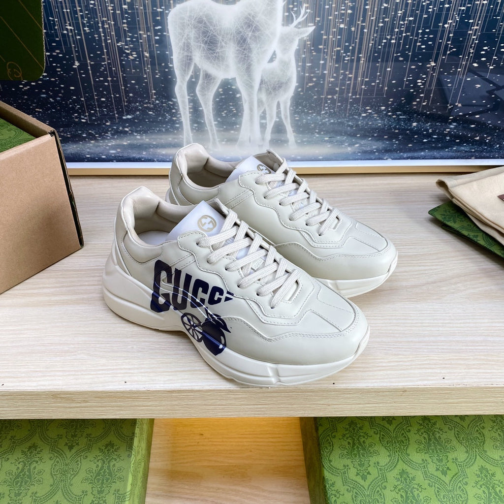 GUCCI COUPLE TRAINER WHITE CALFSKIN WITH LEMON ICON