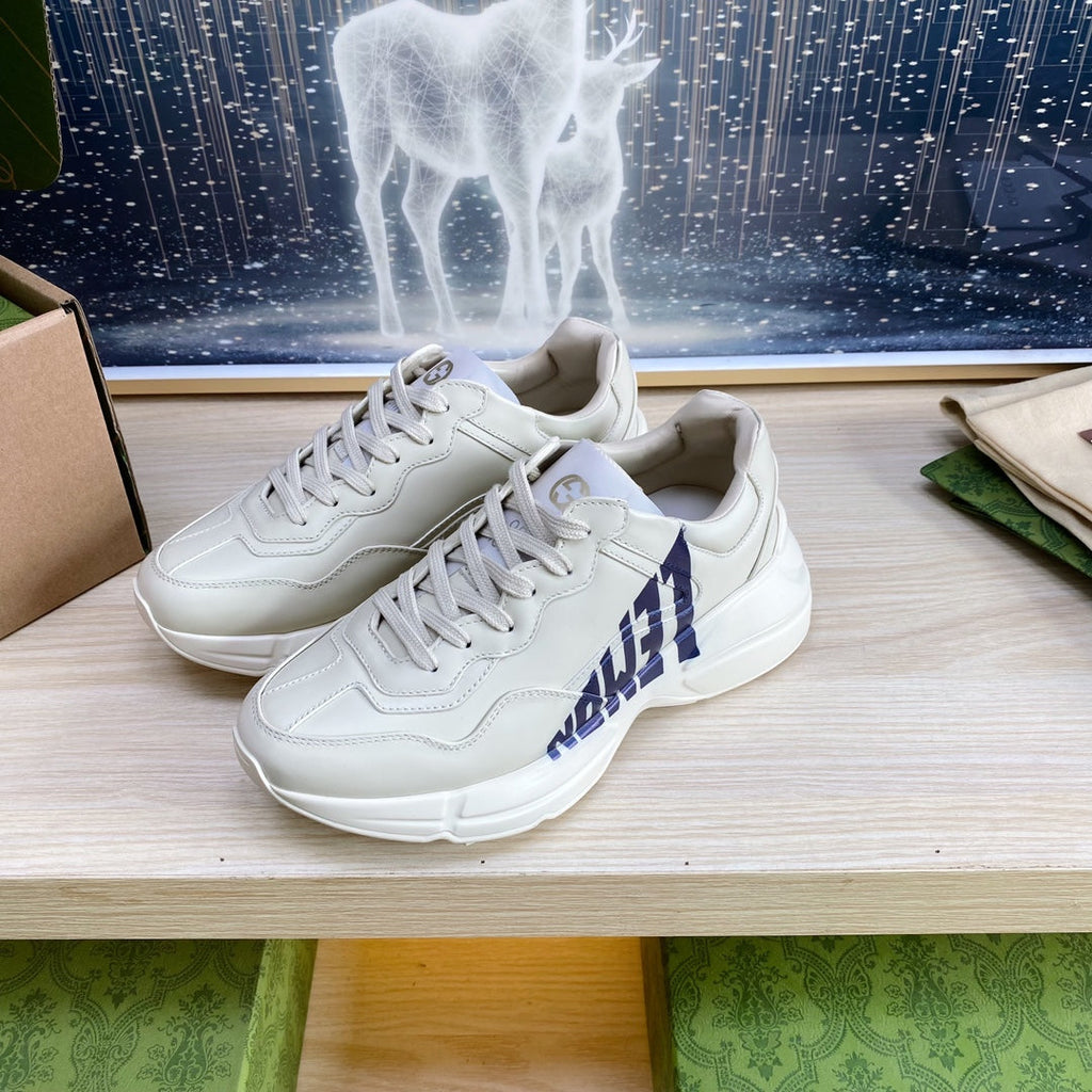 GUCCI COUPLE TRAINER WHITE CALFSKIN WITH LEMON ICON
