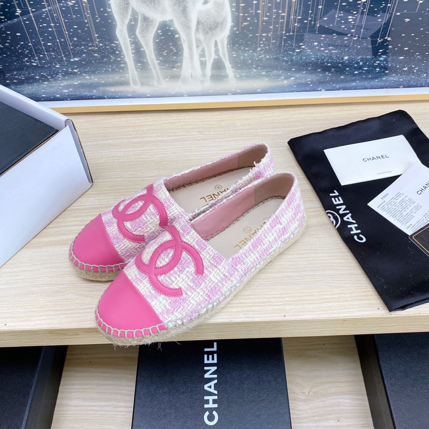 CHANEL ESPADRILLES PLATFORM IN PINK TWEED