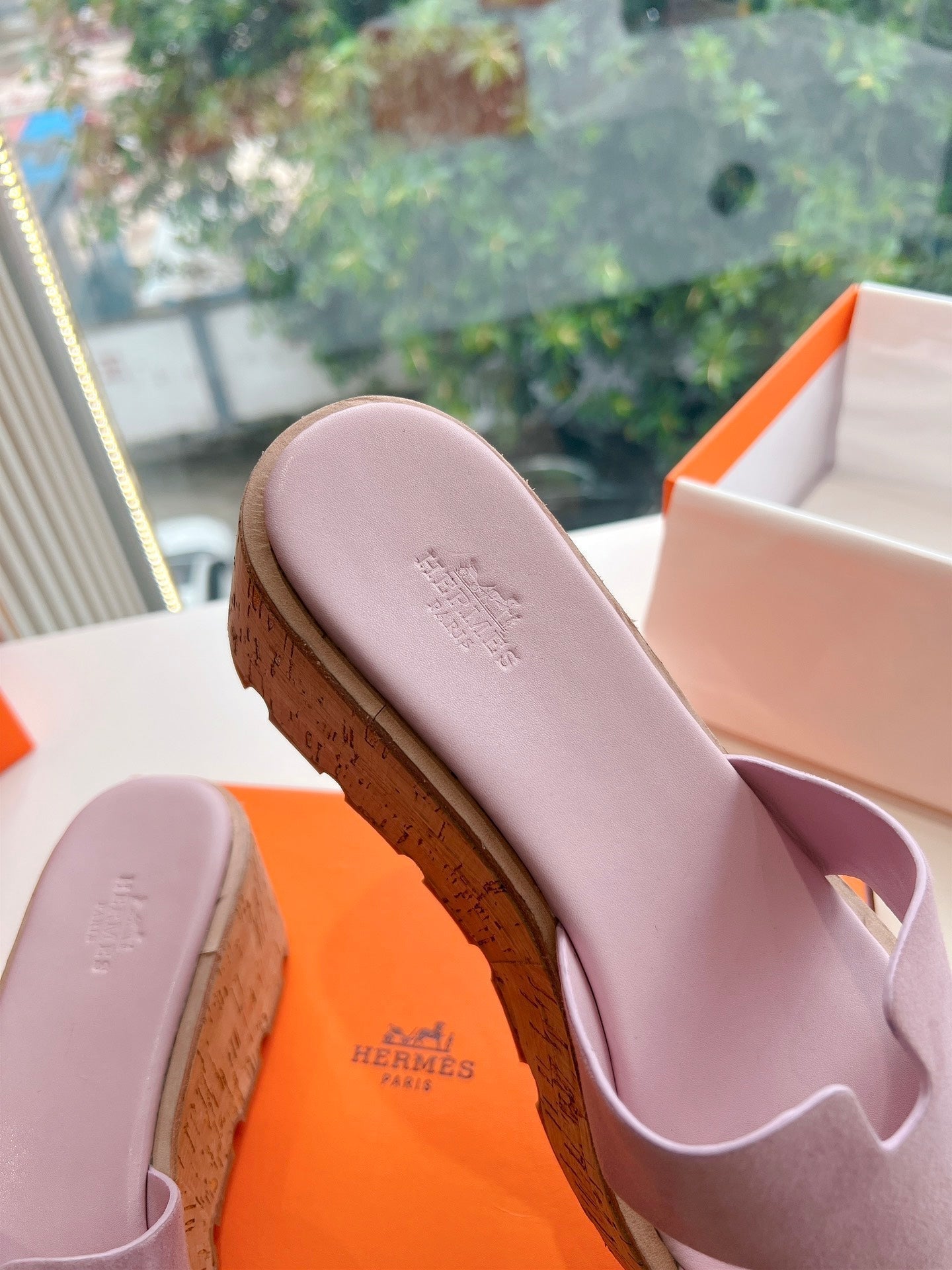 HERMES EZE 65 SANDAL PASTEL PINK SUEDE