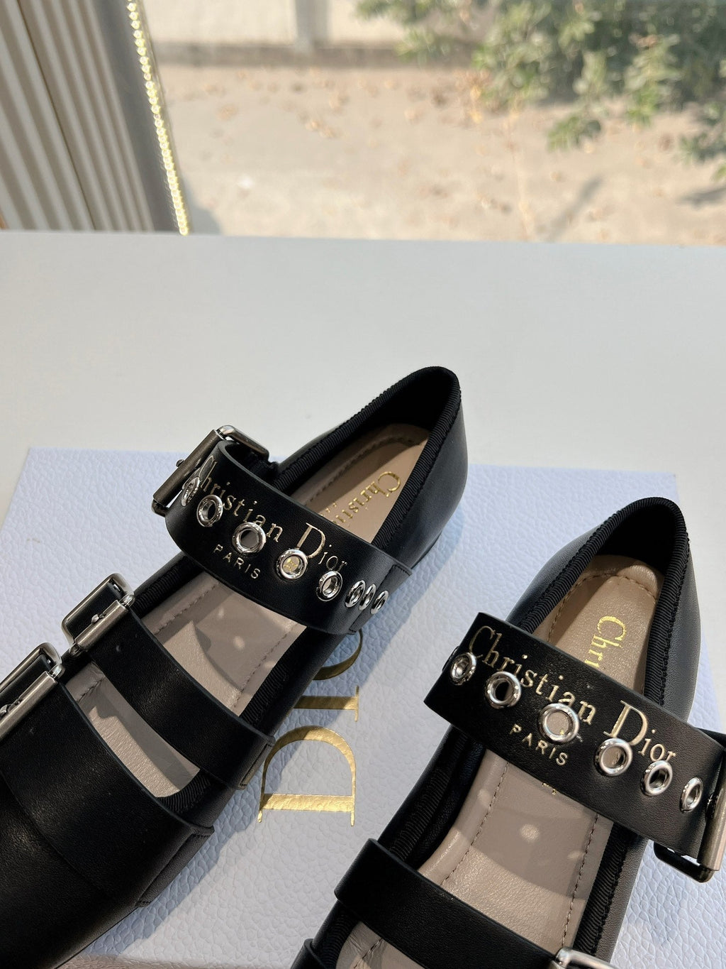DIOR PUNK BALLET FLAT IN BLACK SUPPLE CALFSKIN
