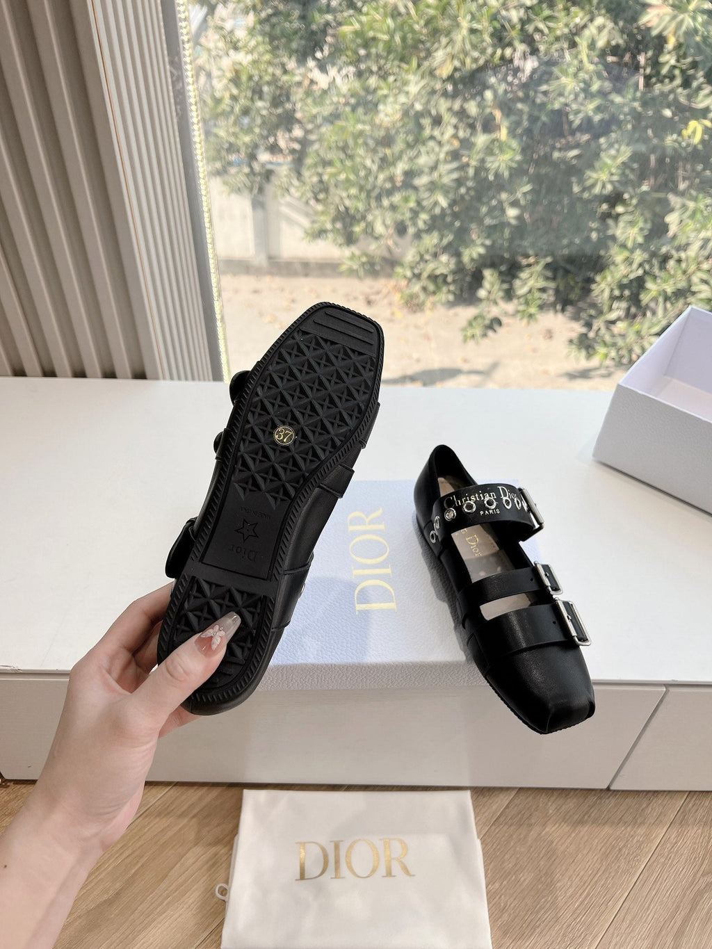 DIOR PUNK BALLET FLAT IN BLACK SUPPLE CALFSKIN