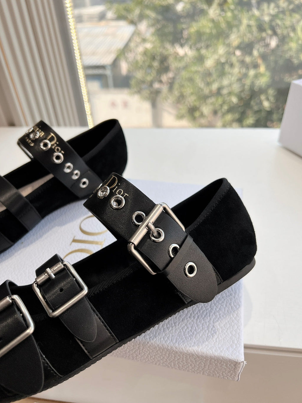 DIOR PUNK BALLET FLAT IN BLACK SUEDE AND SUPPLE CALFSKIN