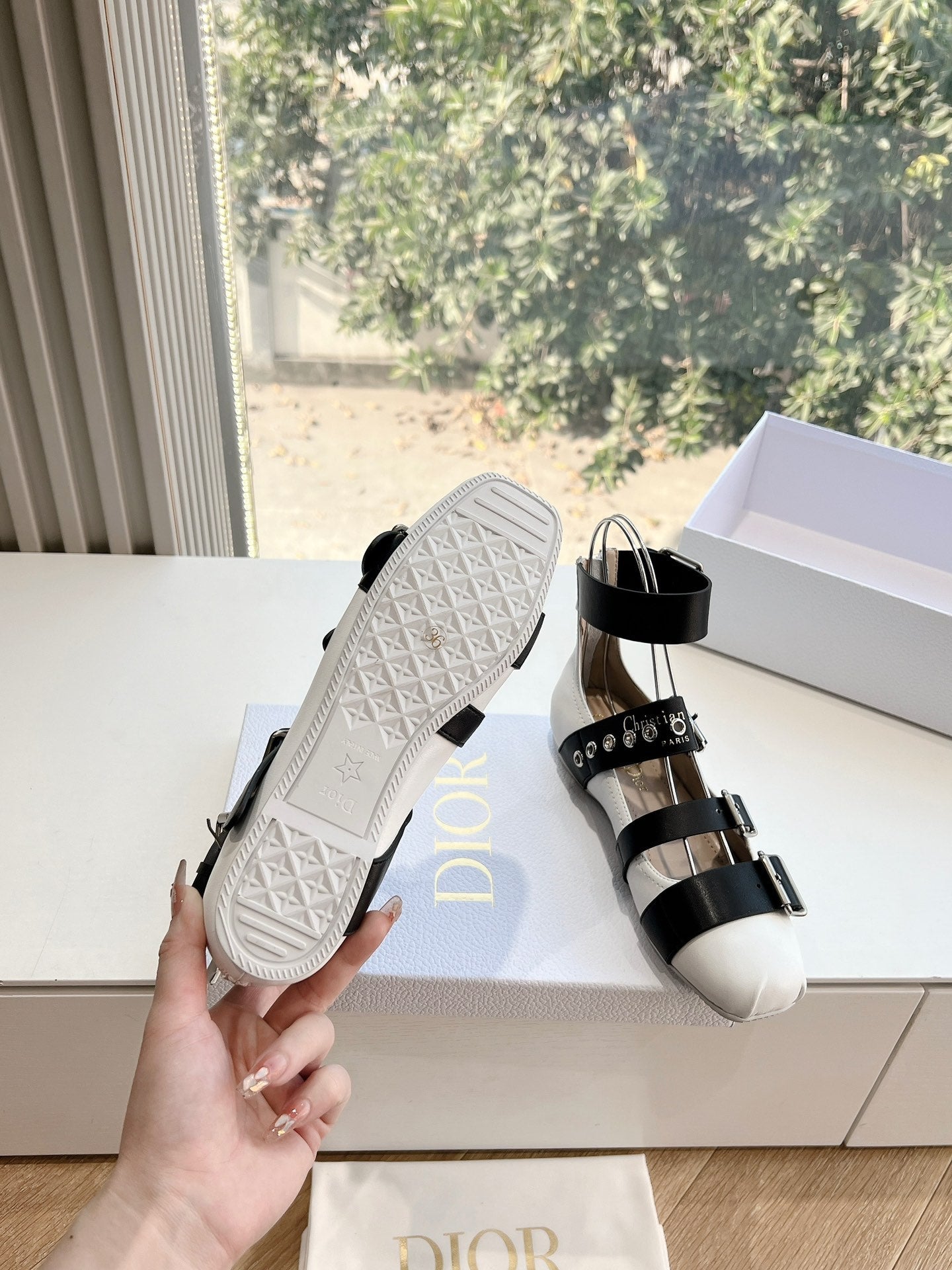 DIOR PUNK BALLET FLAT IN WHITE MIX BLACK CALFSKIN