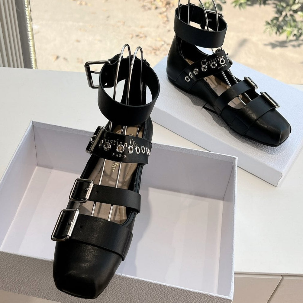 DIOR PUNK BALLET FLAT IN BLACK CALFSKIN