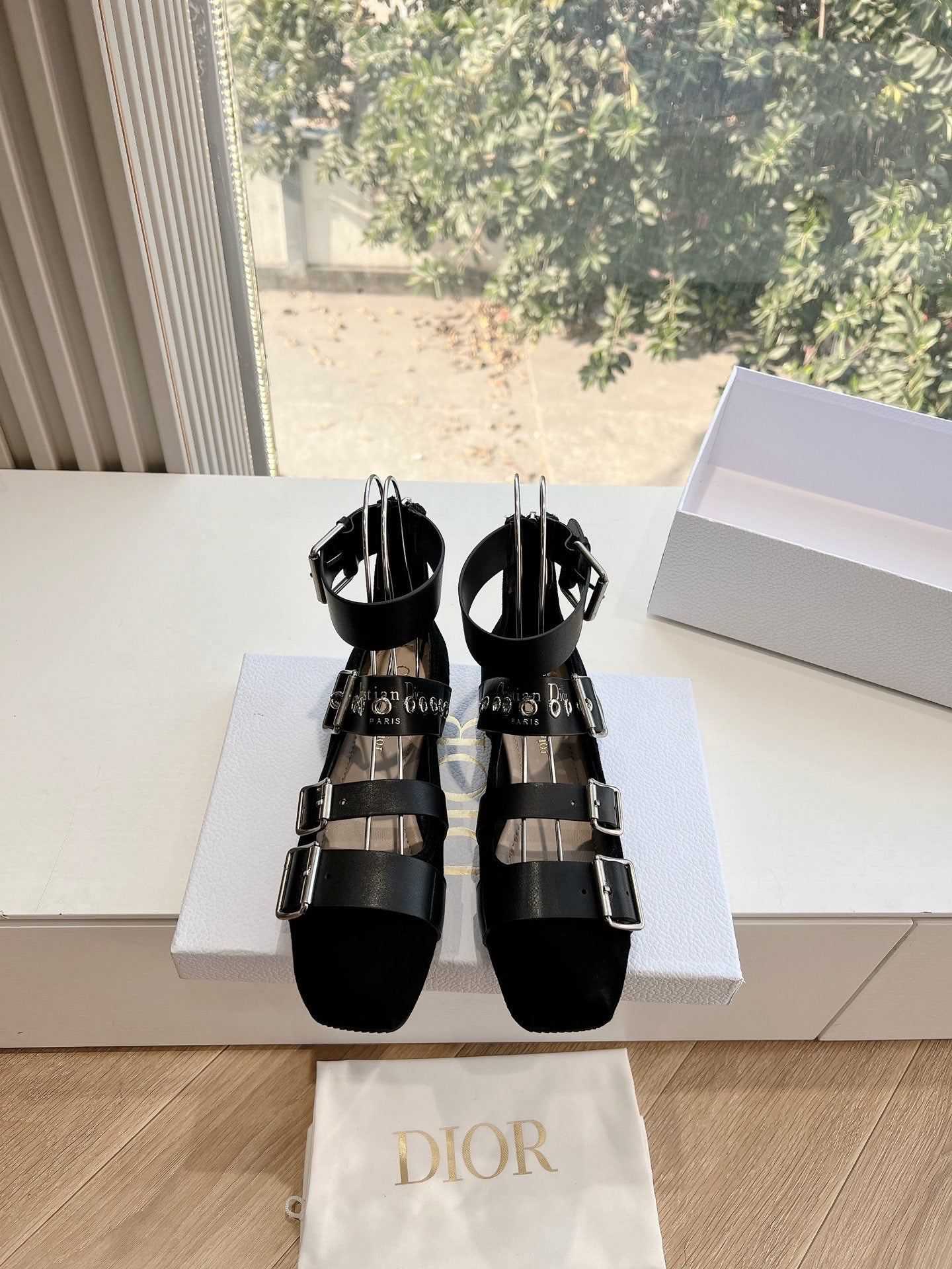 DIOR PUNK BALLET FLAT IN BLACK SUEDE AND CALFSKIN