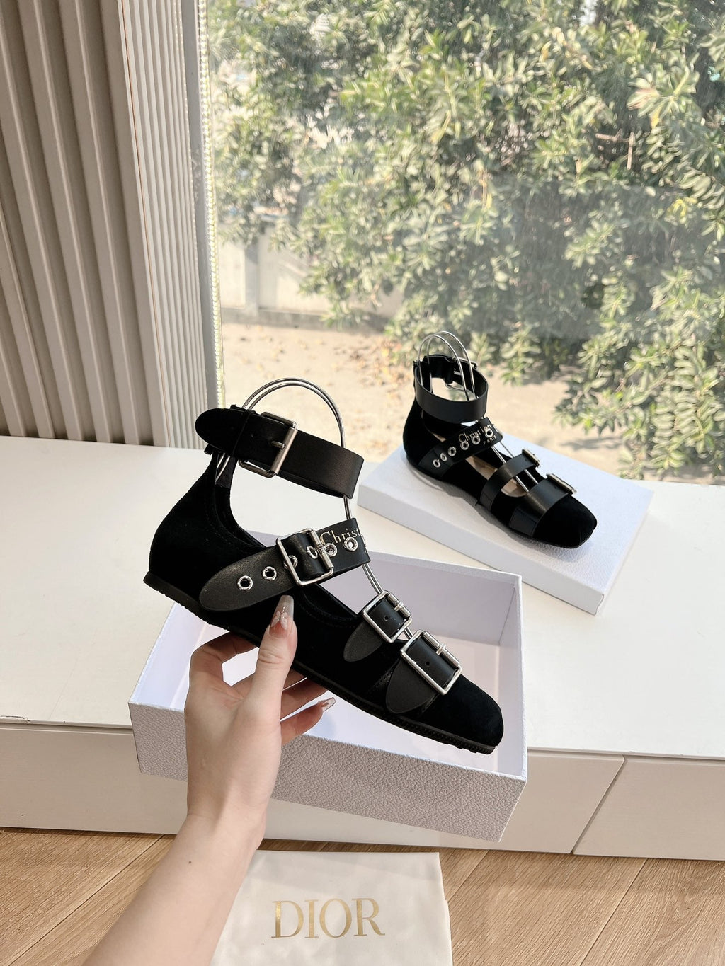 DIOR PUNK BALLET FLAT IN BLACK SUEDE AND CALFSKIN