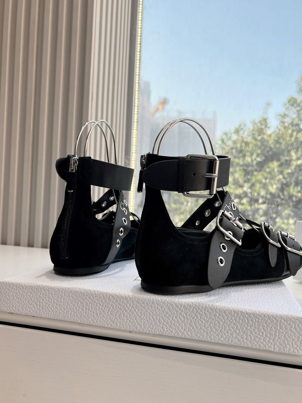 DIOR PUNK BALLET FLAT IN BLACK SUEDE AND CALFSKIN