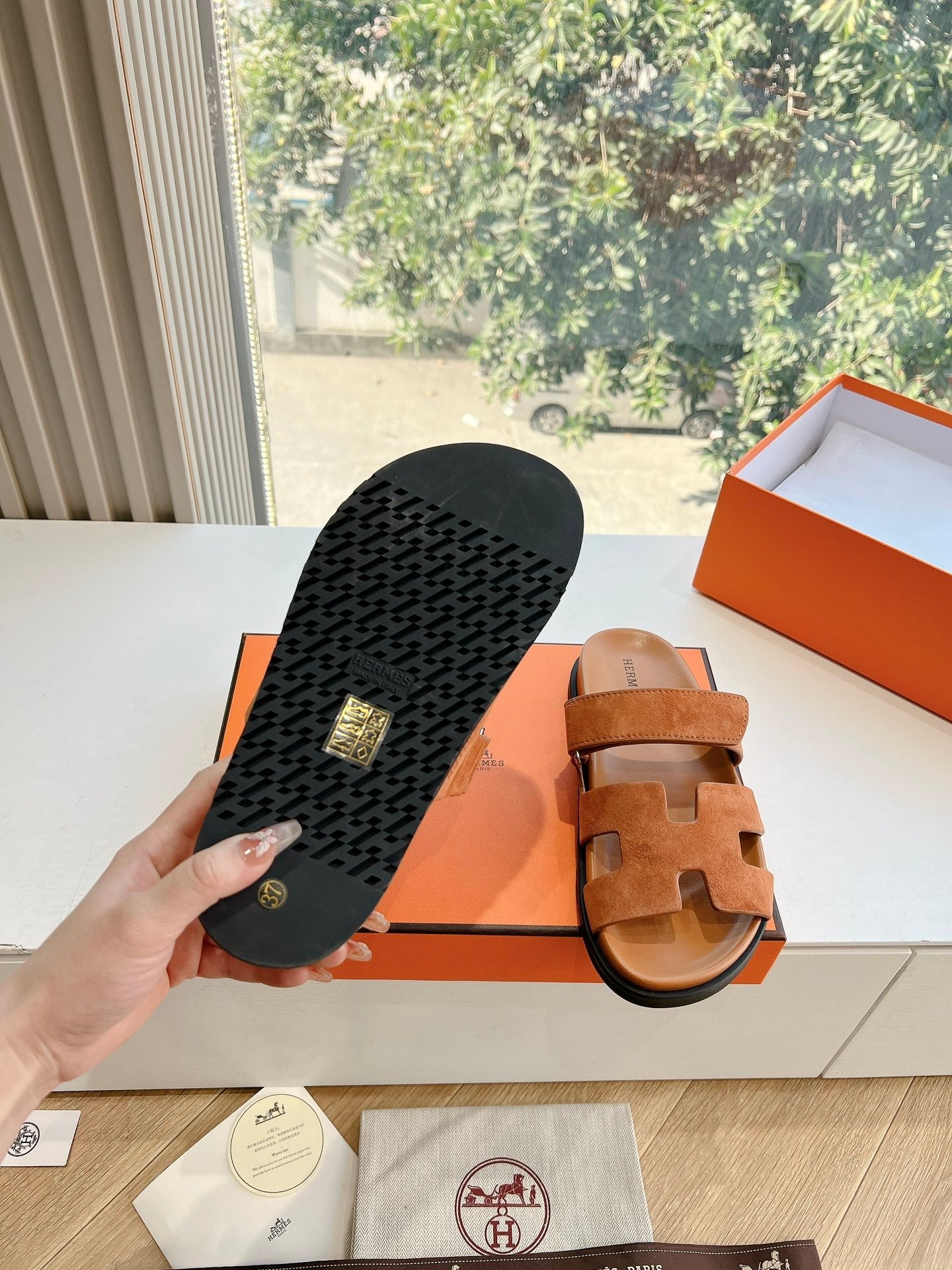 HERMES CHYPRE SANDAL IN VIVID ORANGE SUEDE