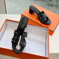 HERMES 0ASIS SANDAL IN BLACK CALFSKIN WITH STUD