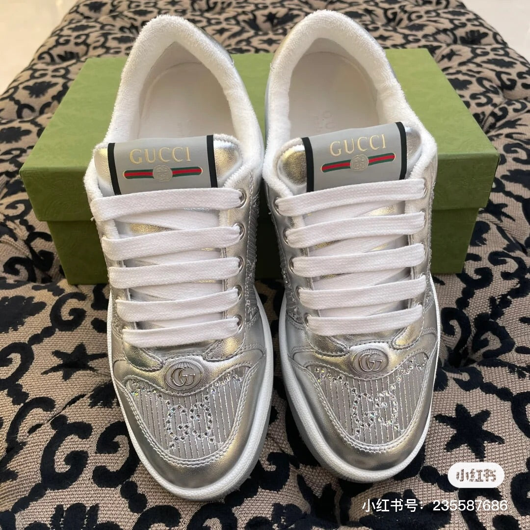 GUCCI SCREENER SNEAKER SILVER CALFSKIN UNIQUE