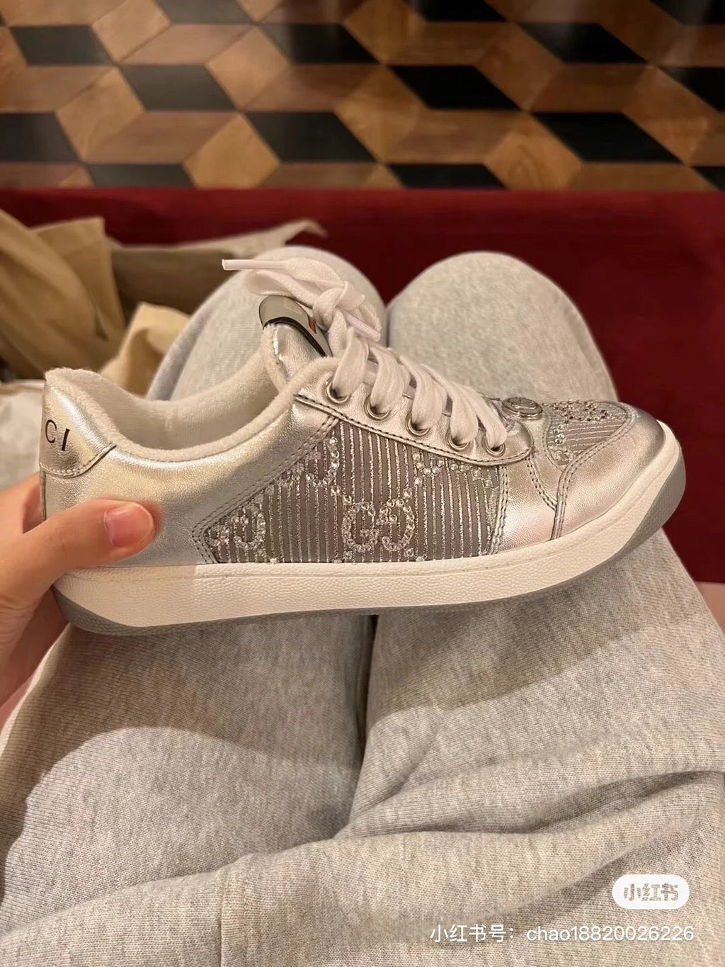 GUCCI SCREENER SNEAKER SILVER CALFSKIN UNIQUE