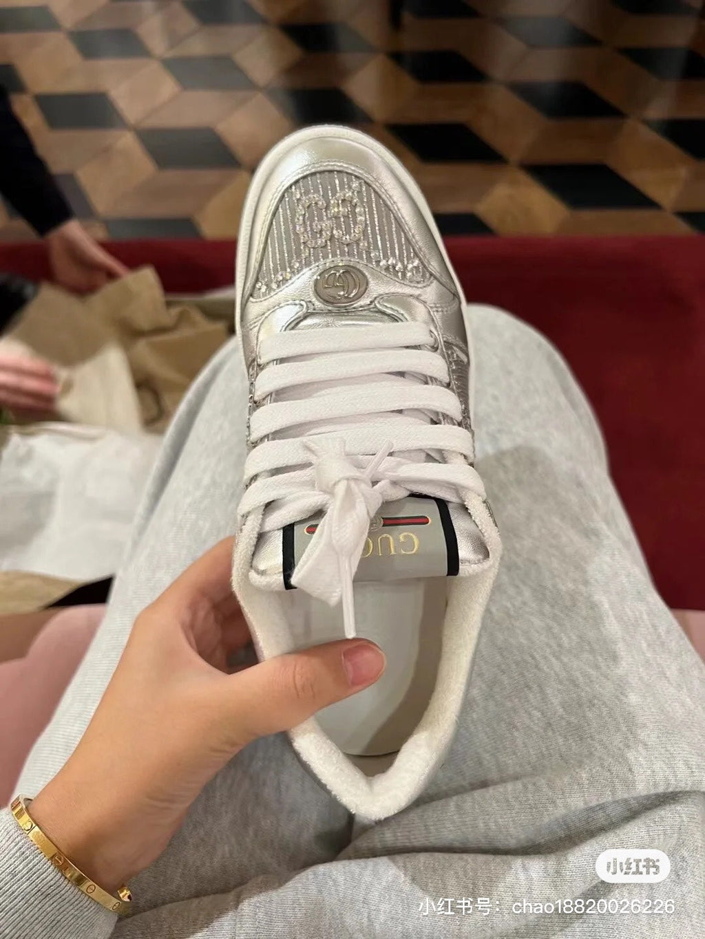 GUCCI SCREENER SNEAKER SILVER CALFSKIN UNIQUE