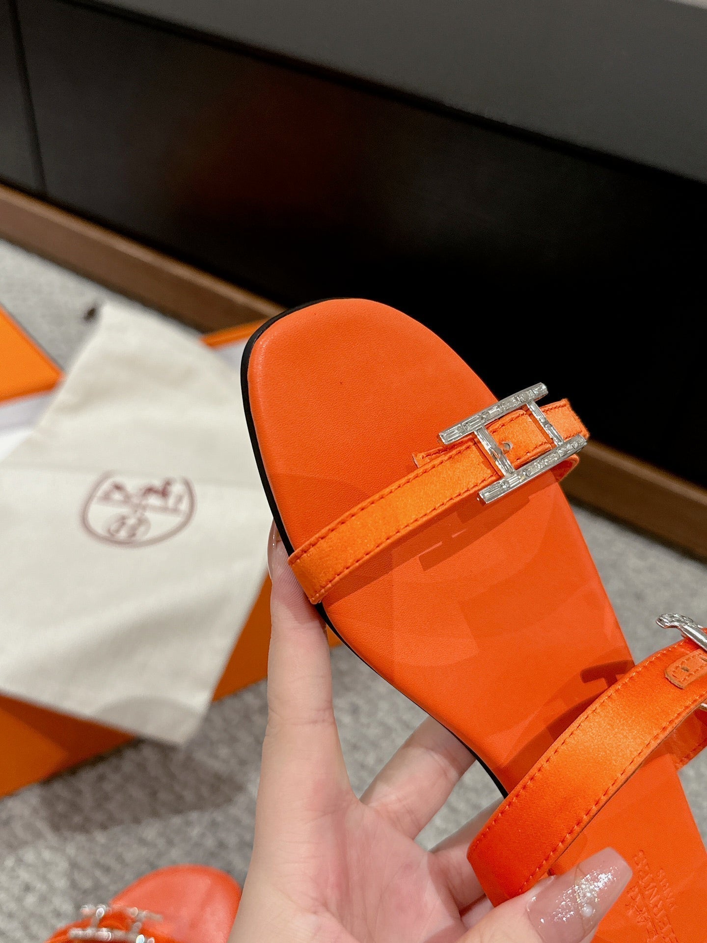 HERMES BUCKLE SANDAL BRIGHT ORANGE CALFSKIN