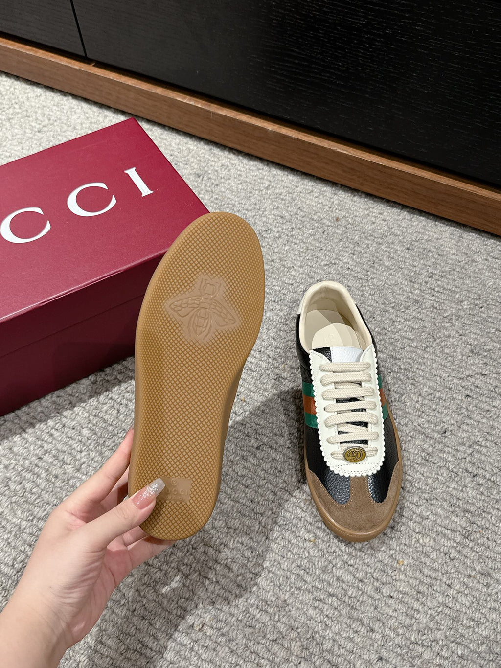 GUCCI & ADIDAS SNEAKER BLACK AND BROWN CALFSKIN