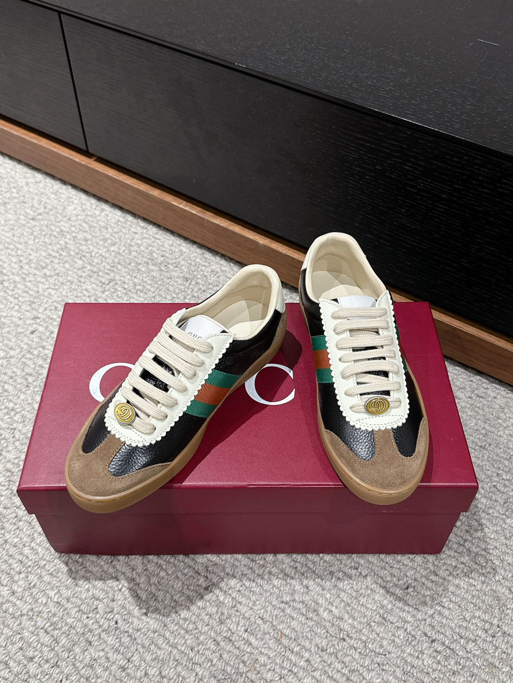 GUCCI & ADIDAS SNEAKER BLACK AND BROWN CALFSKIN