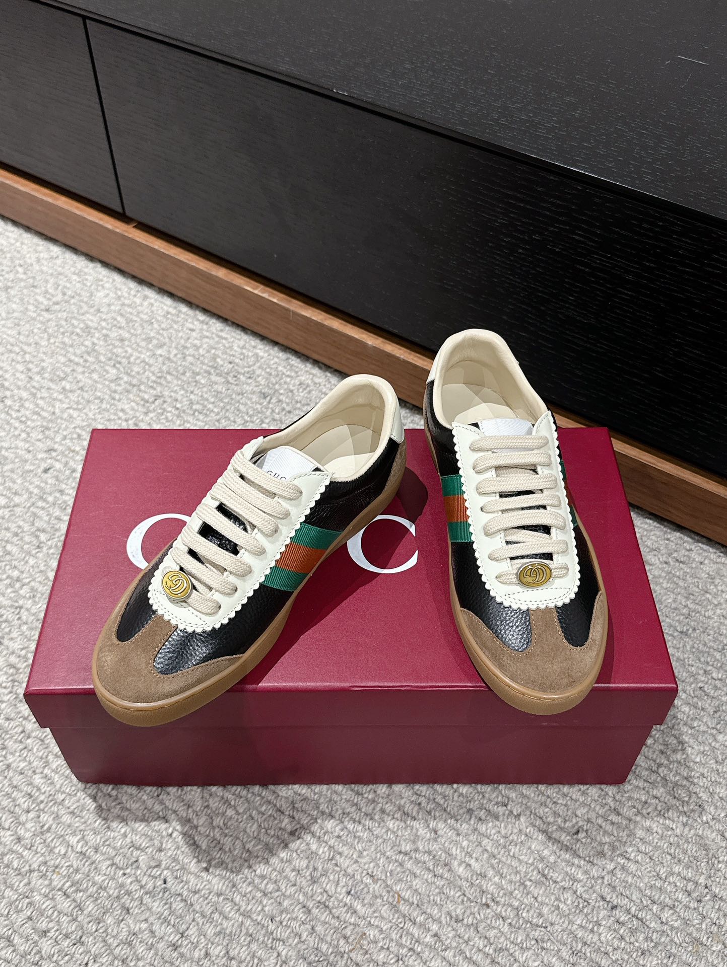 GUCCI & ADIDAS SNEAKER BLACK AND BROWN CALFSKIN
