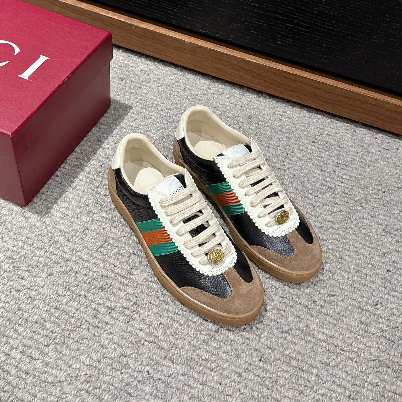 GUCCI & ADIDAS SNEAKER BLACK AND BROWN CALFSKIN