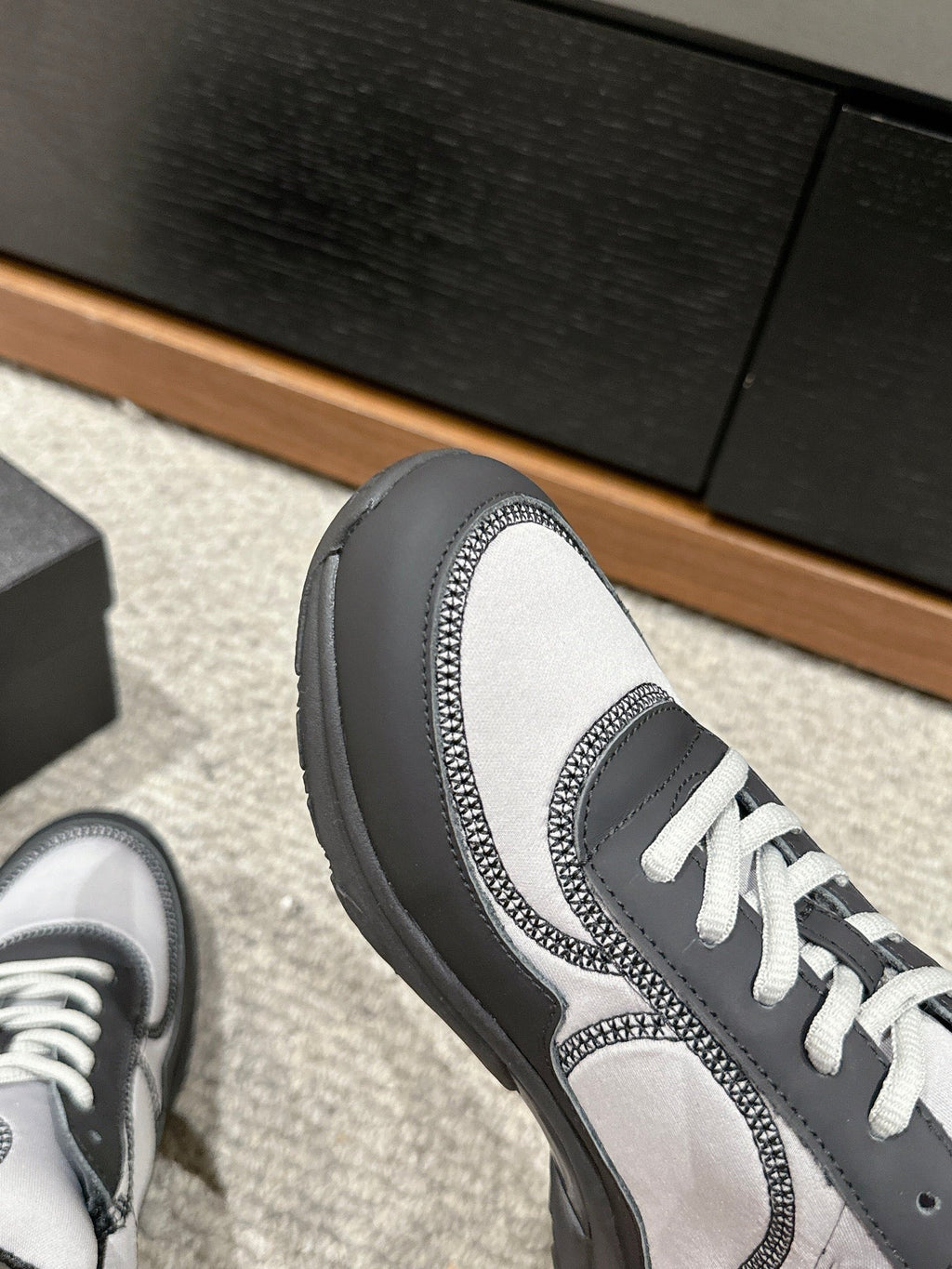 CHANEL CLASSIC TRAINER IN GREY MIX BLACK FABRIC