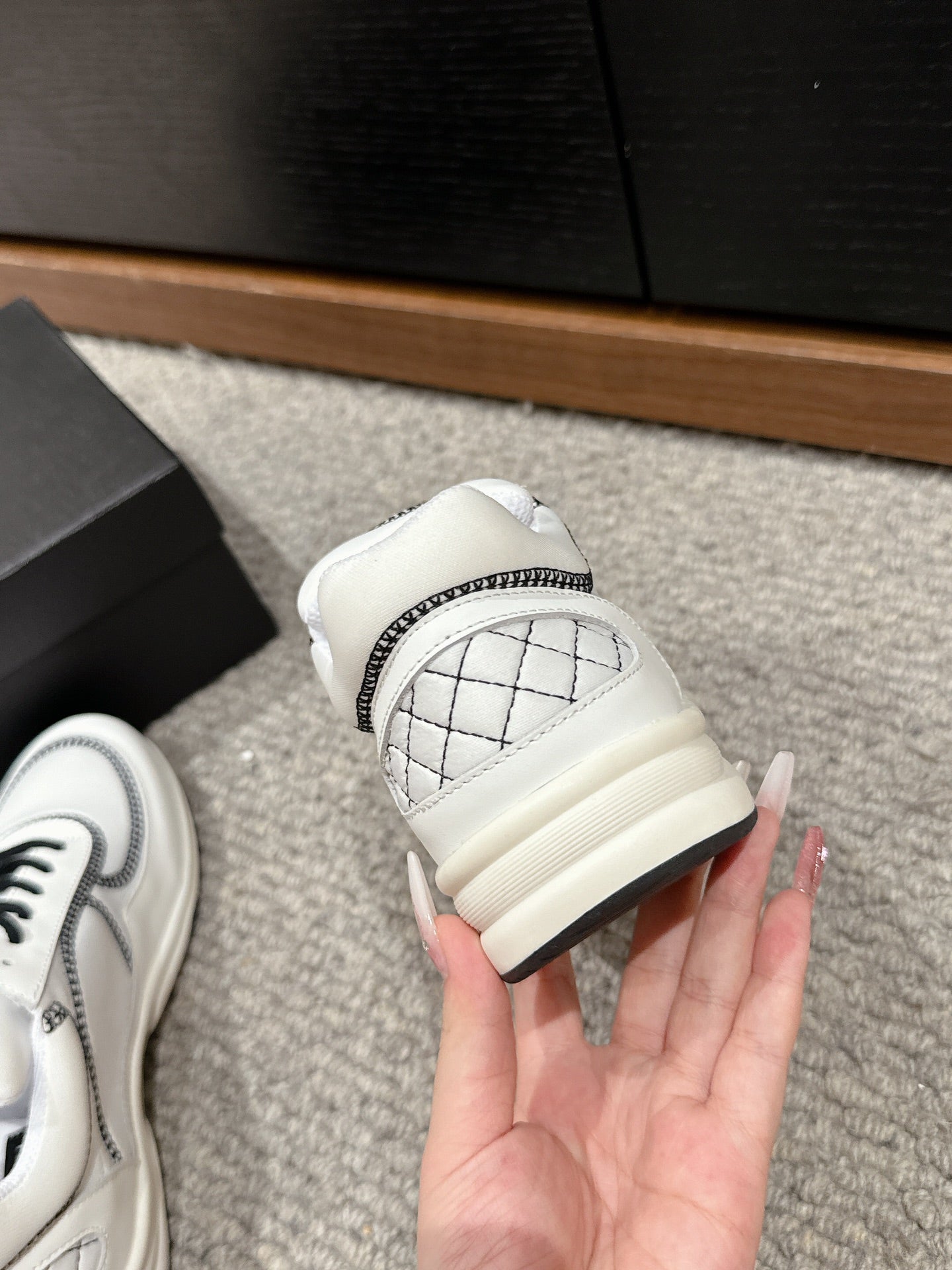 CHANEL CLASSIC TRAINER IN WHITE MIX BLACK FABRIC