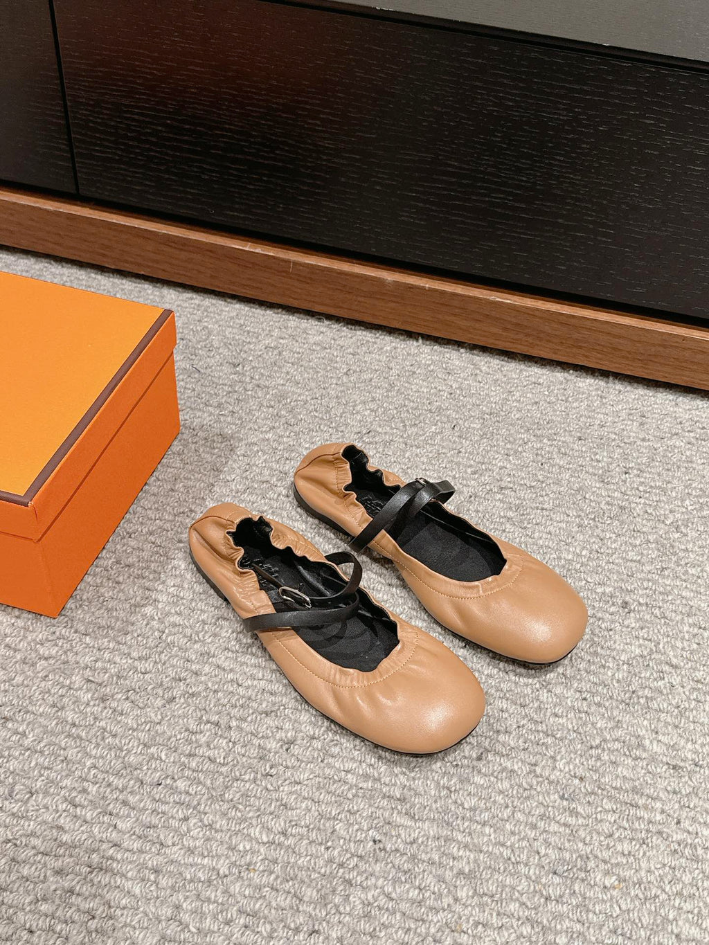 HERMES BALLERINA BALLET FLAT BRIGHT BROWN LAMBSKIN