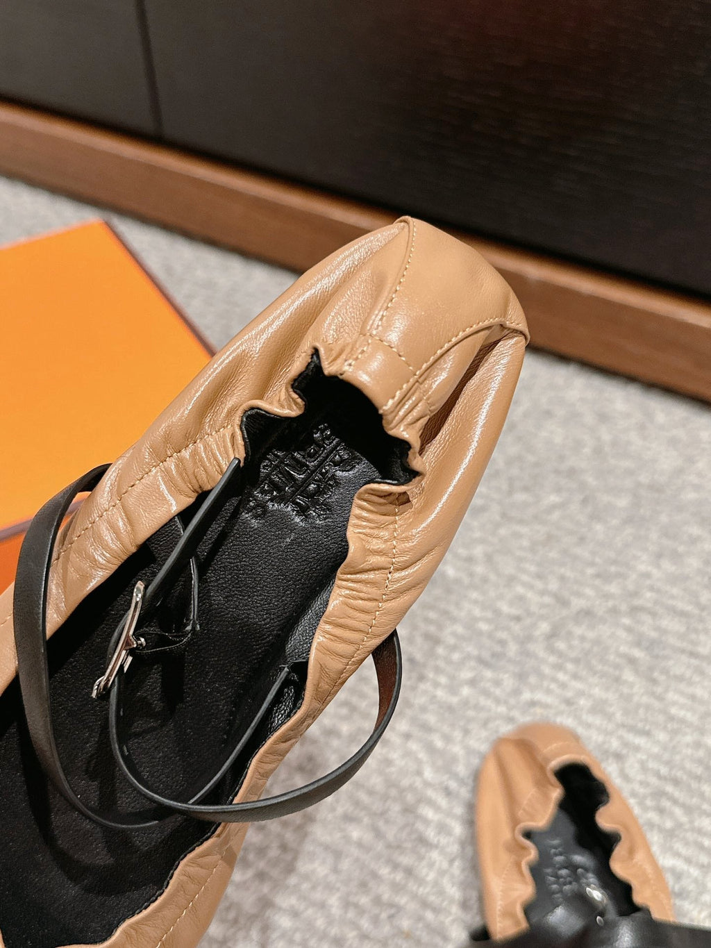 HERMES BALLERINA BALLET FLAT BRIGHT BROWN LAMBSKIN