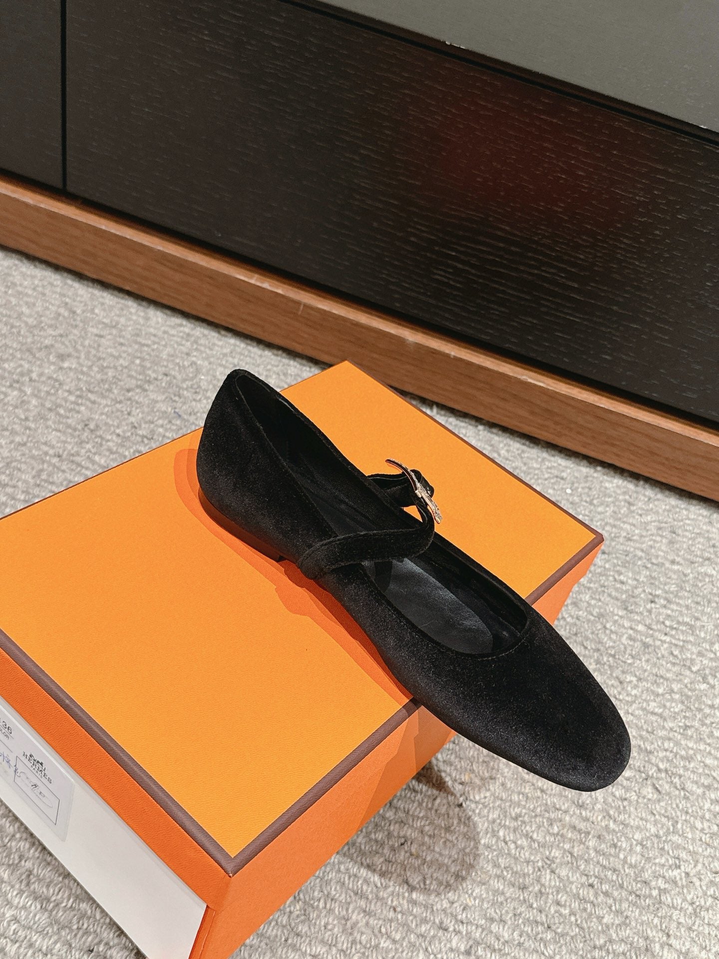HERMES JANE BALLET FLAT BLACK VELVET