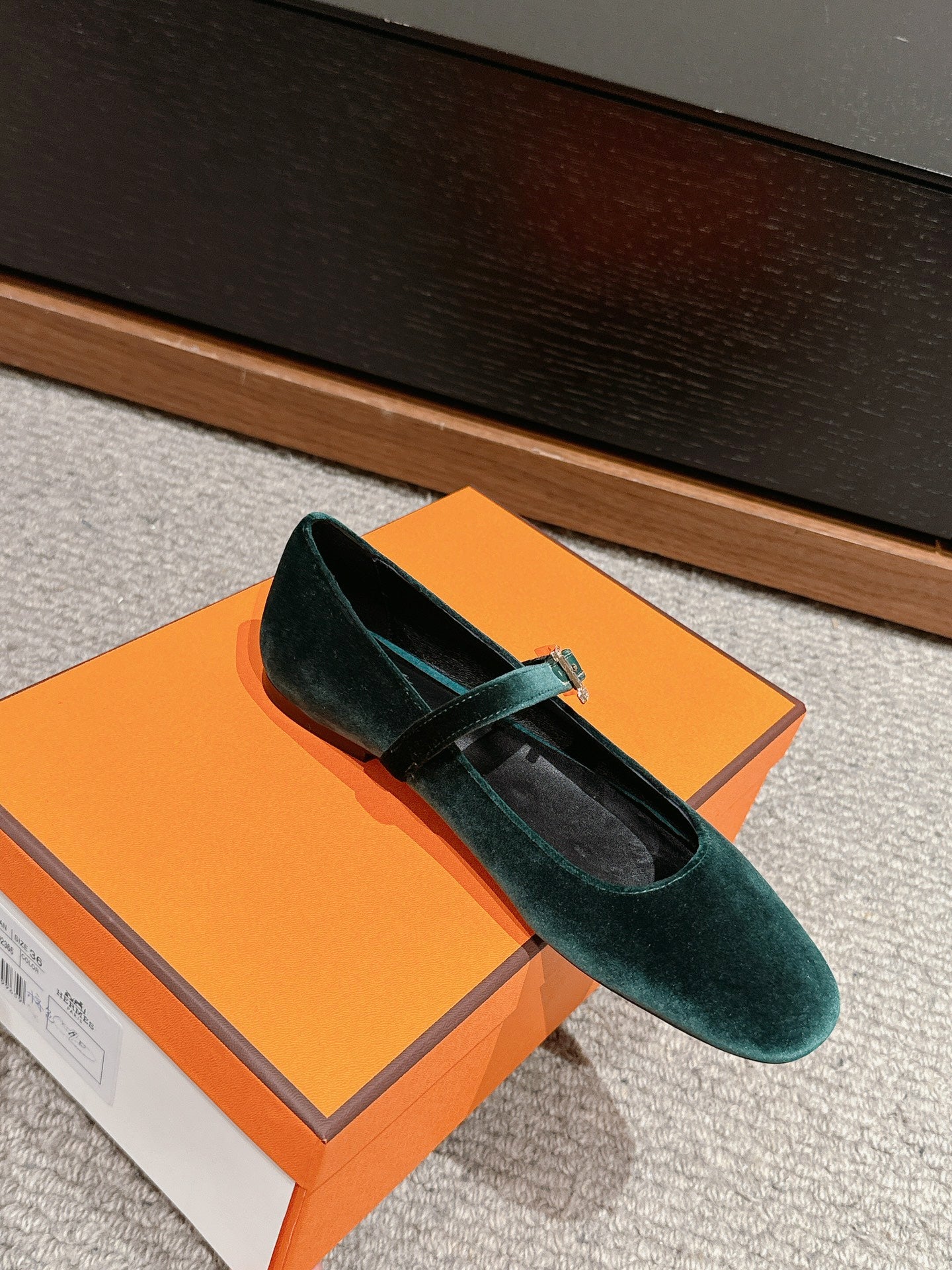 HERMES JANE BALLET FLAT CASTLETON GREEN VELVET