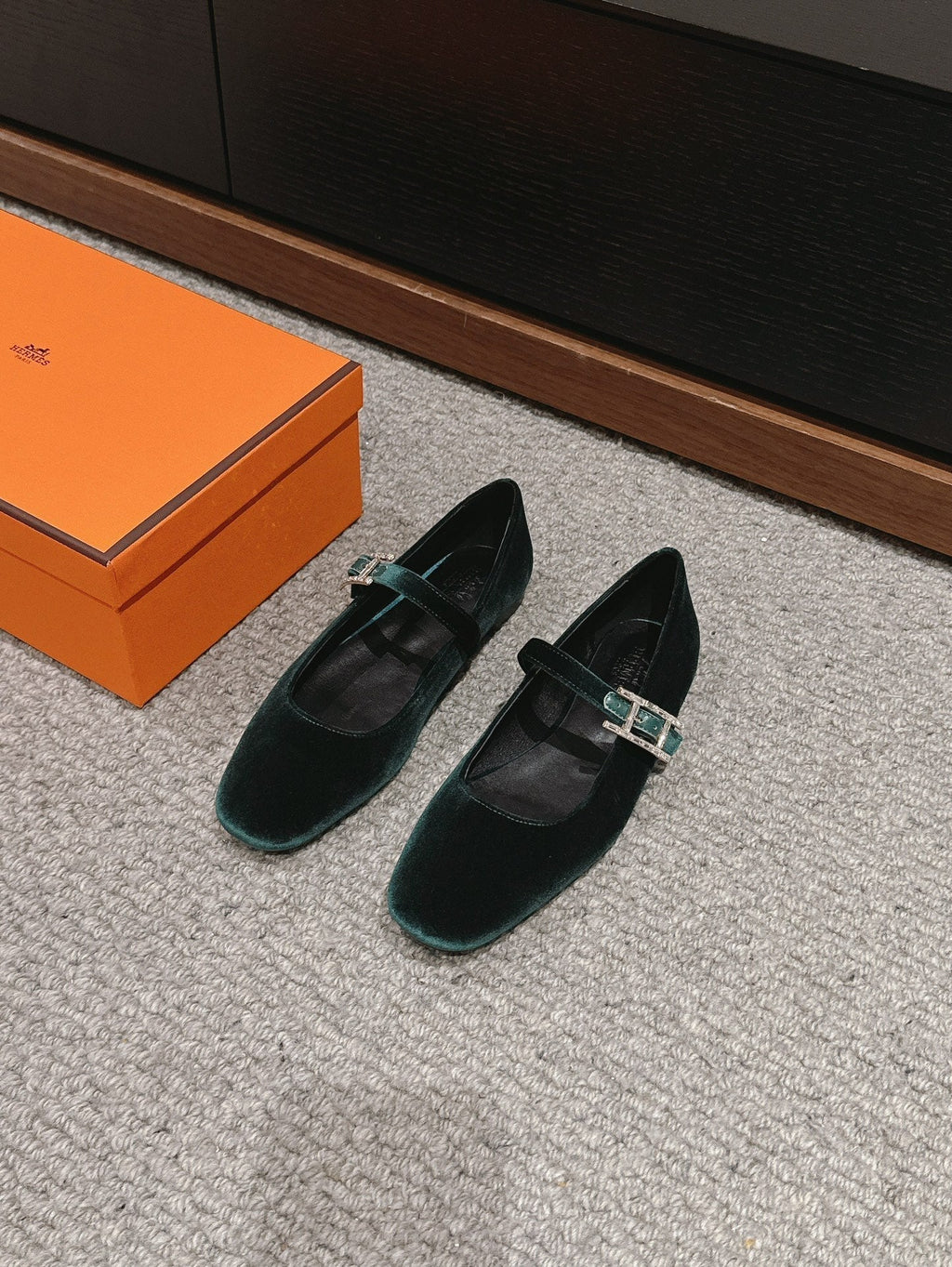 HERMES JANE BALLET FLAT CASTLETON GREEN VELVET