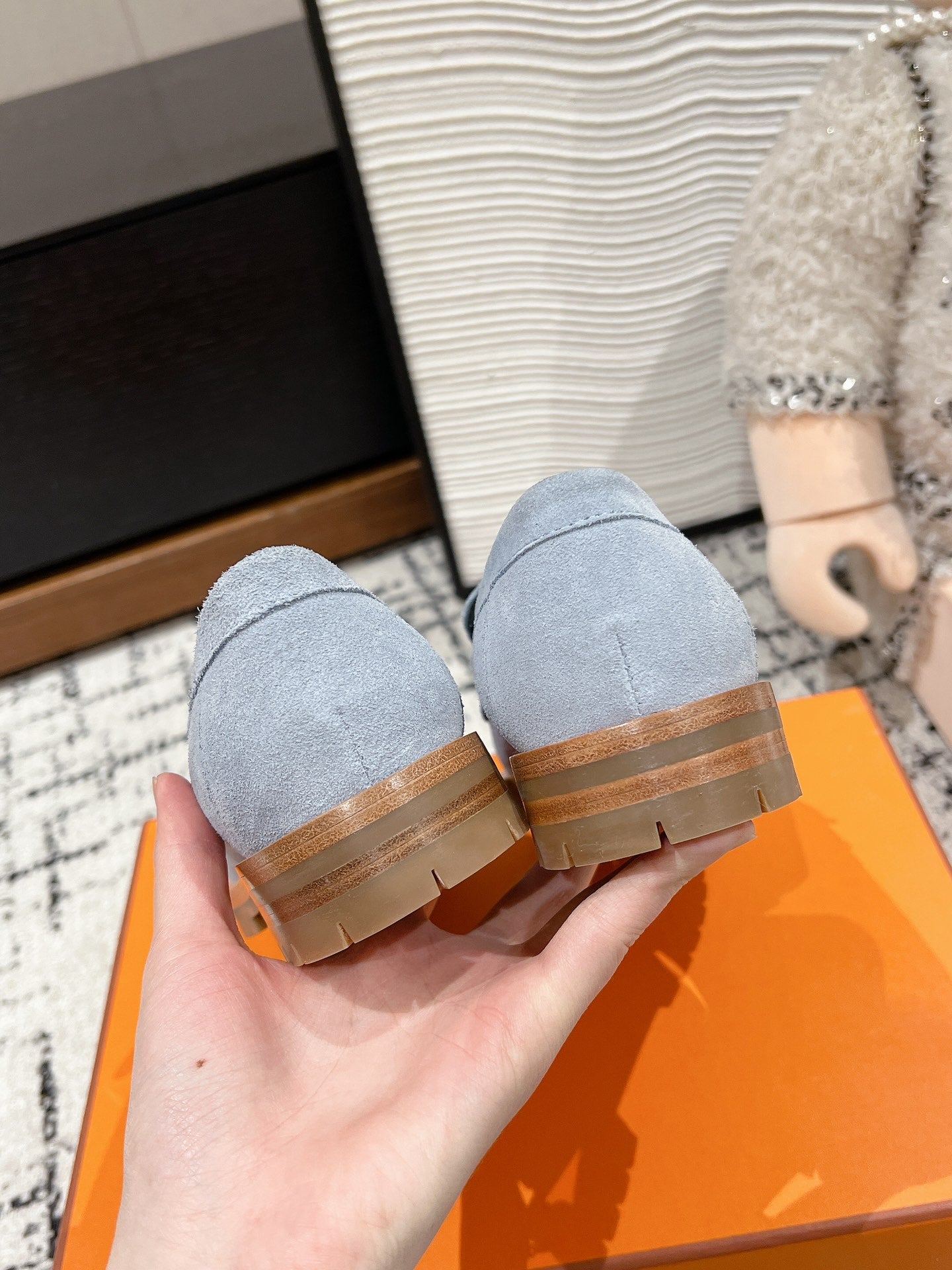 HERMES PARIS LOAFER IN BLUE SUEDE BLUE HARDWARE