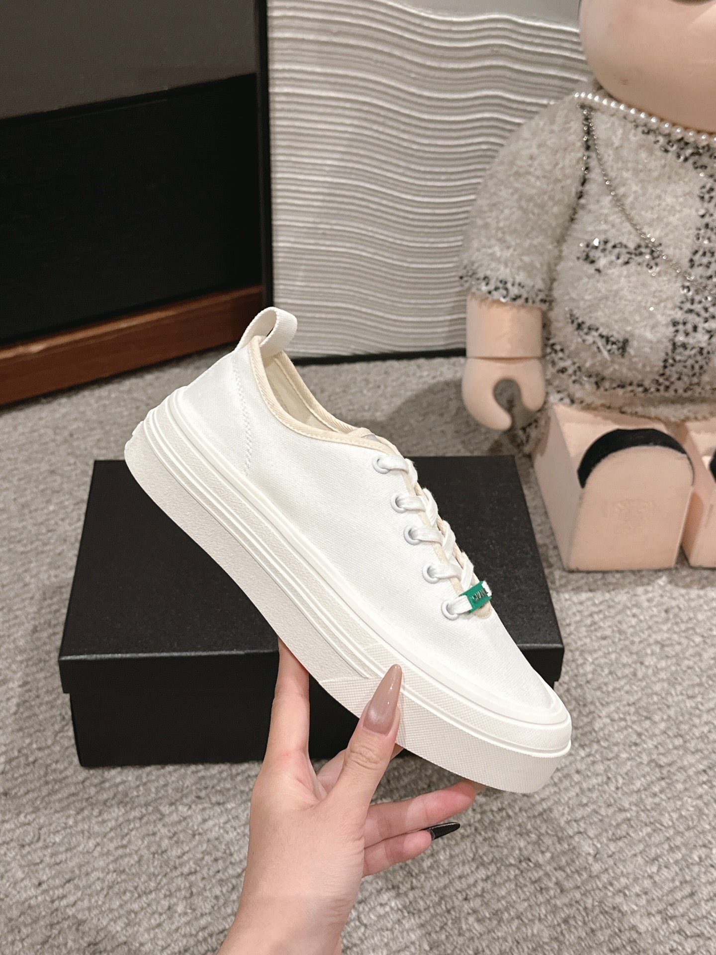 CHANEL LACE-UP SNEAKERS IN WHITE CANVAS