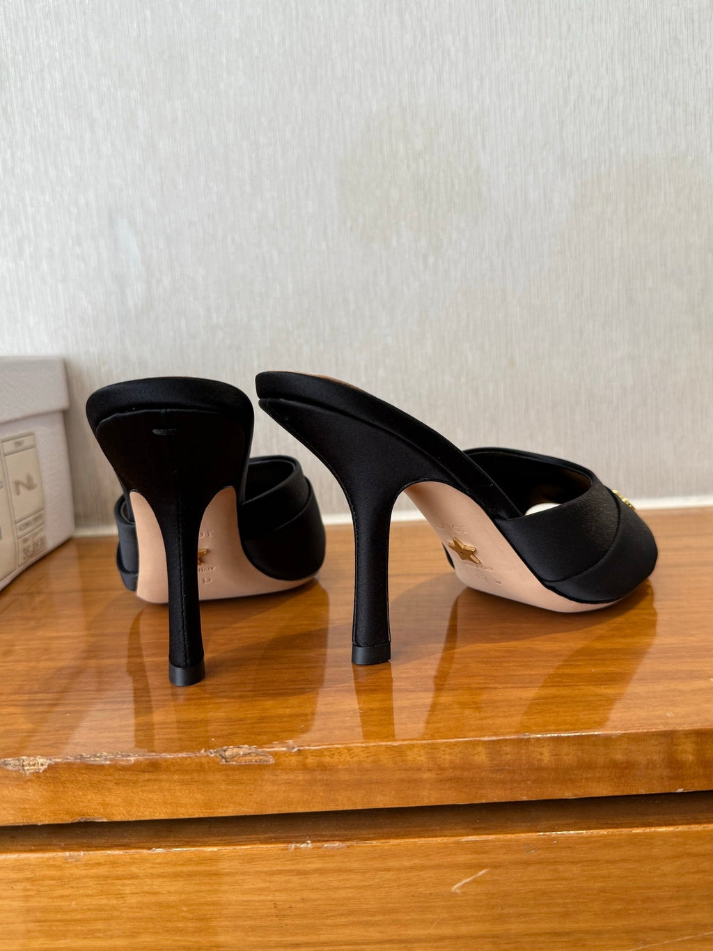 DIOR PEEP TOE SANDAL 25S HEELS 10CM IN BLACK SATIN