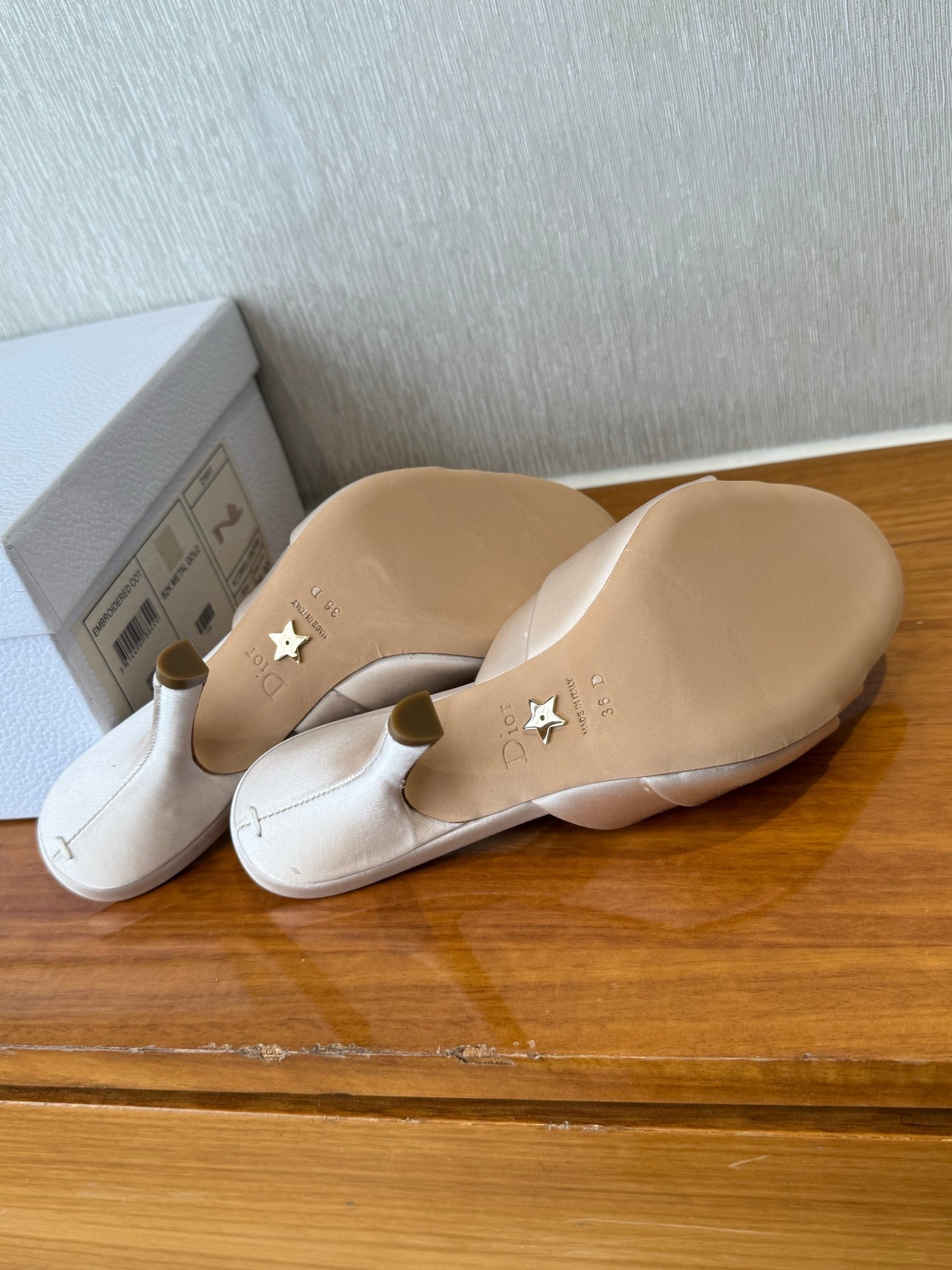 DIOR PEEP TOE SANDAL 25S HEELS 10CM IN PALE PINK BEIGE SATIN