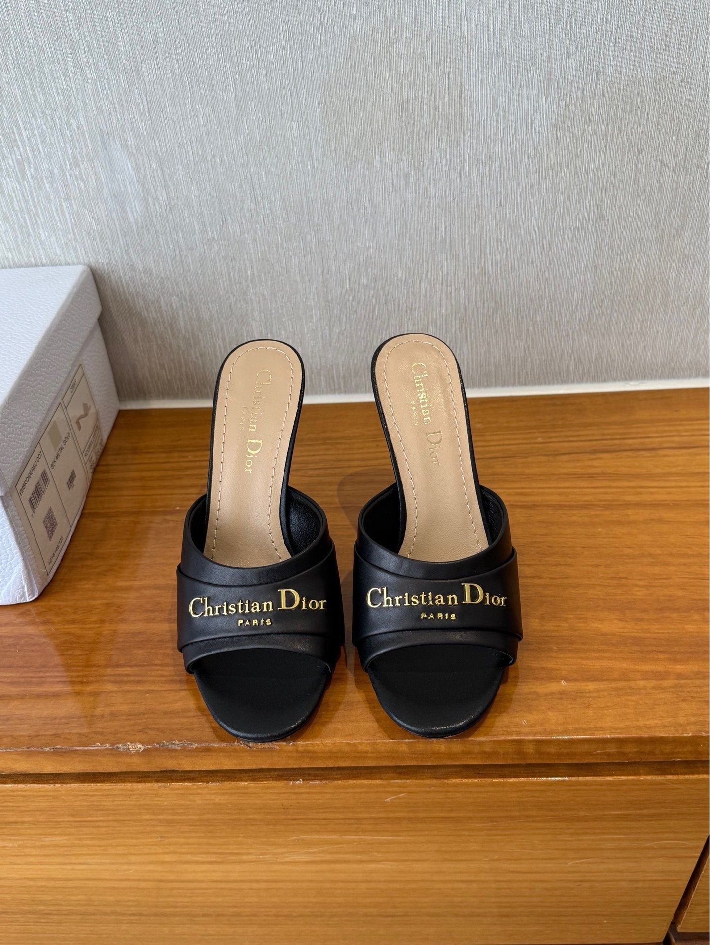 DIOR PEEP TOE SANDAL 25S HEELS 10CM IN BLACK CALFSKIN
