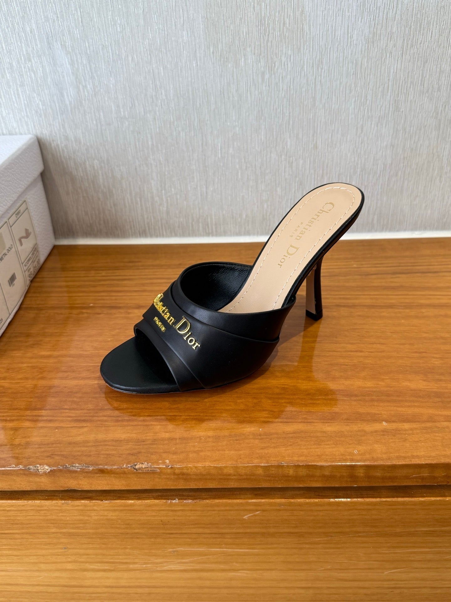 DIOR PEEP TOE SANDAL 25S HEELS 10CM IN BLACK CALFSKIN