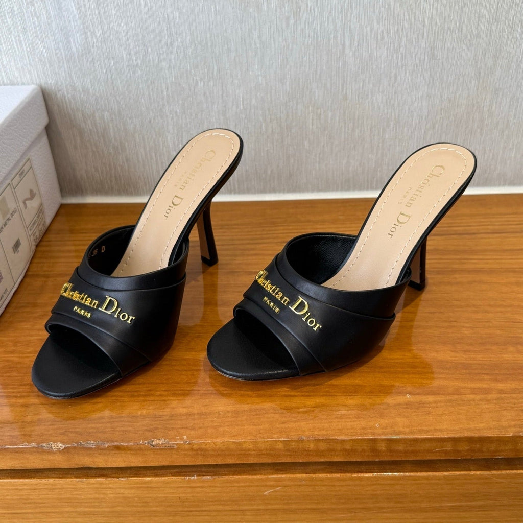 DIOR PEEP TOE SANDAL 25S HEELS 10CM IN BLACK CALFSKIN