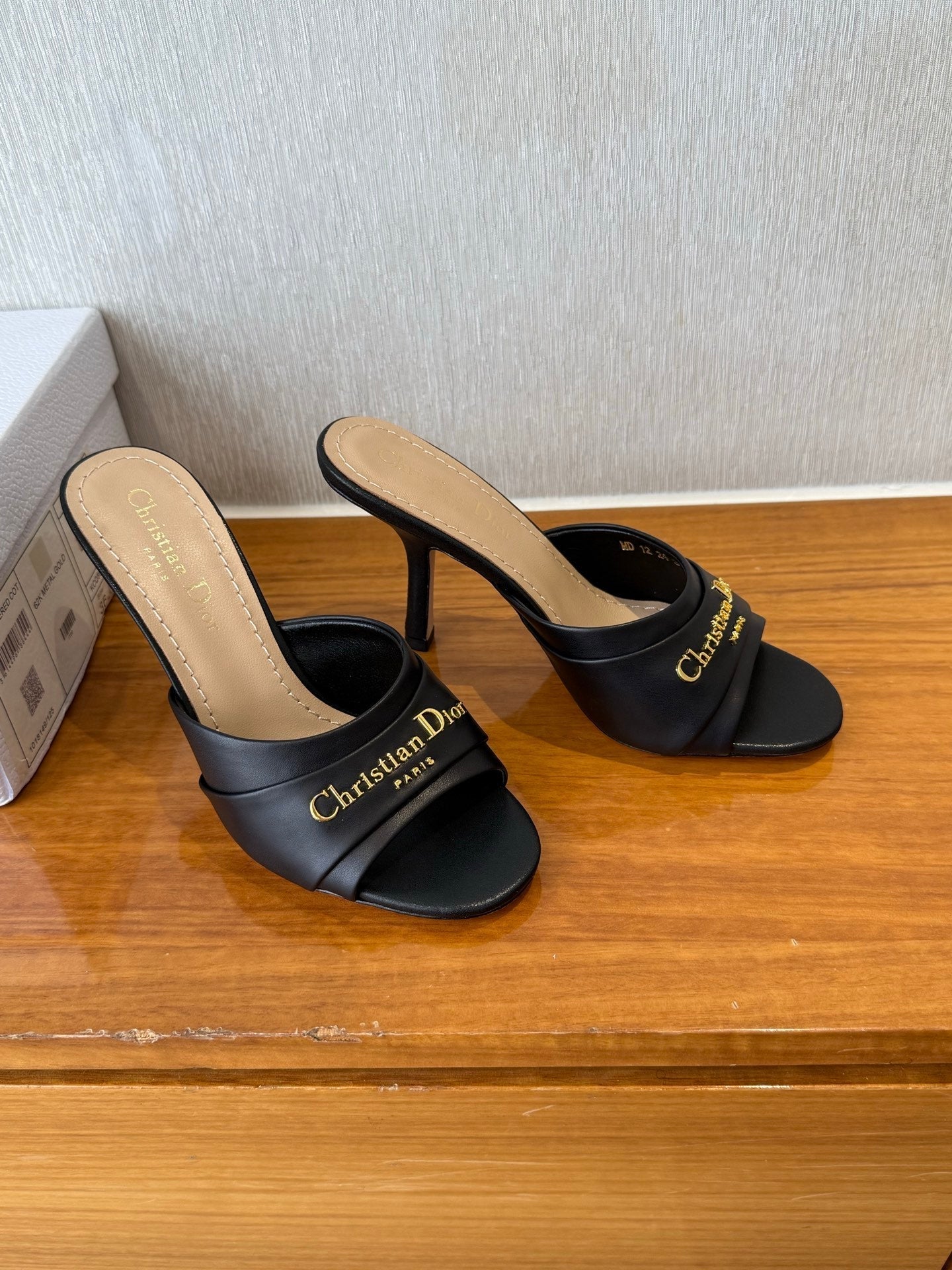 DIOR PEEP TOE SANDAL 25S HEELS 10CM IN BLACK CALFSKIN