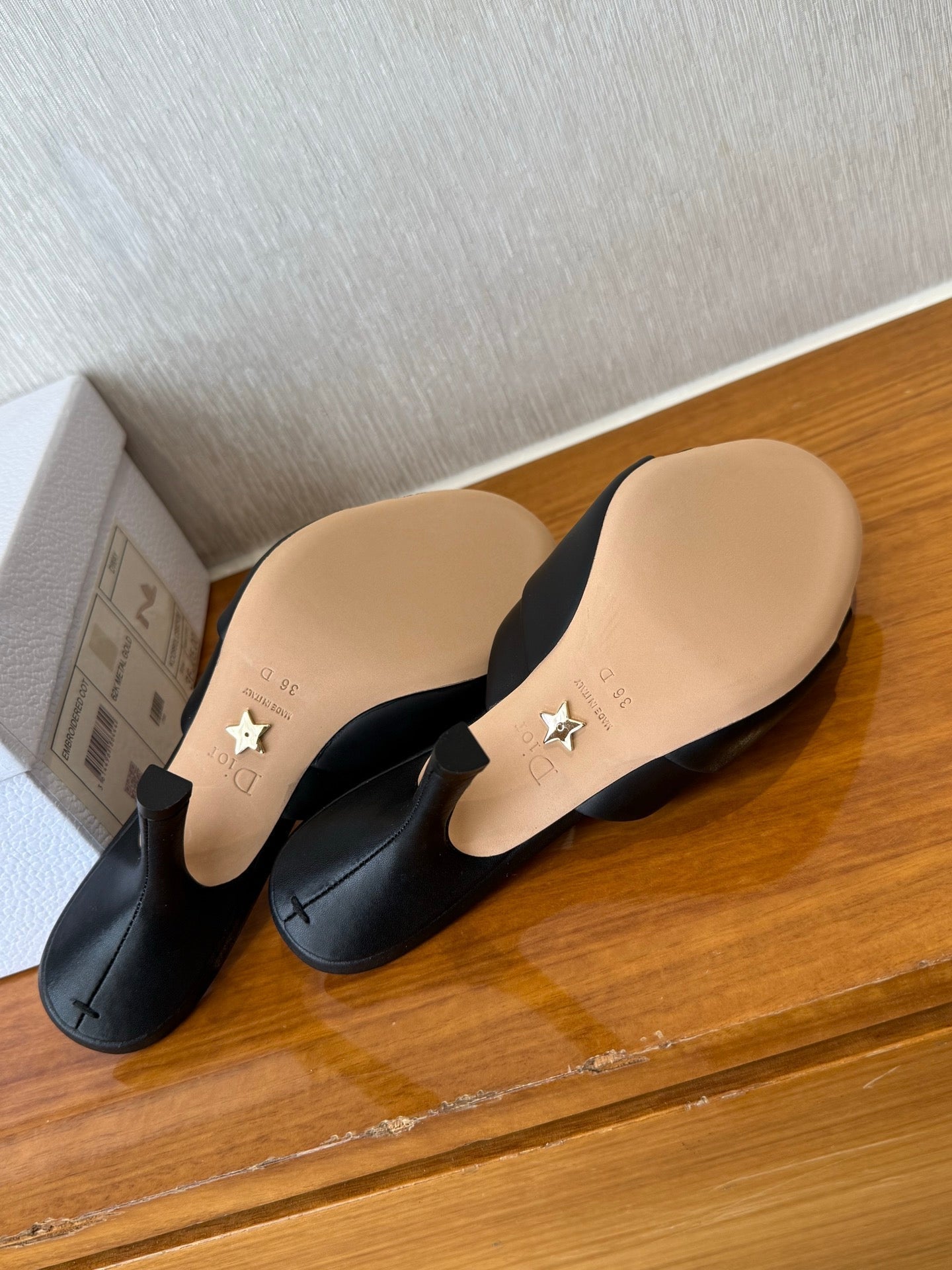 DIOR PEEP TOE SANDAL 25S HEELS 10CM IN BLACK CALFSKIN
