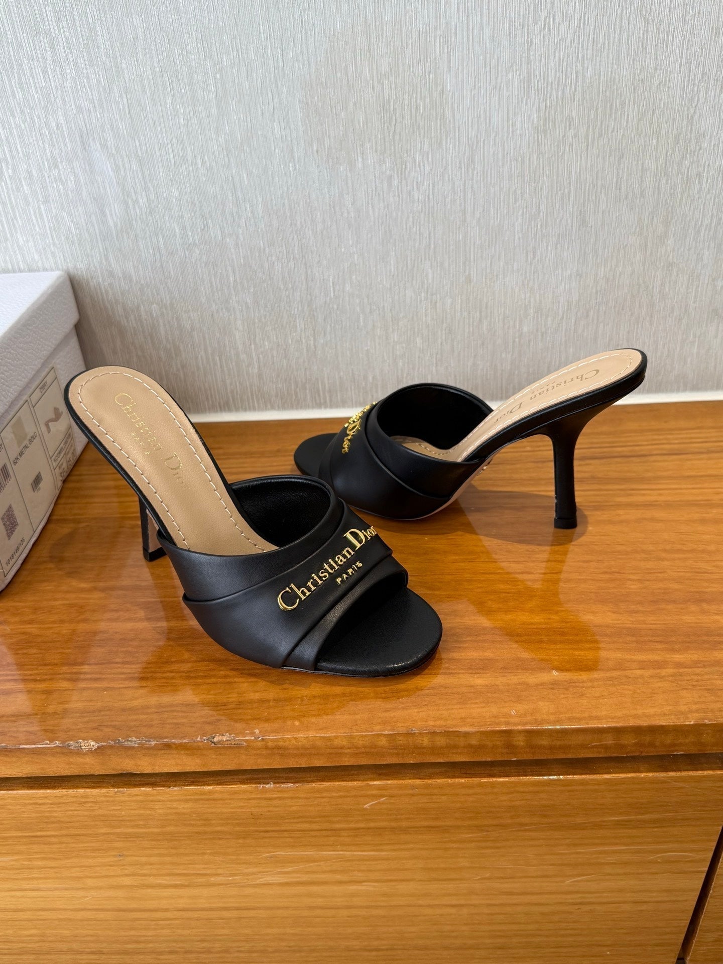 DIOR PEEP TOE SANDAL 25S HEELS 10CM IN BLACK CALFSKIN