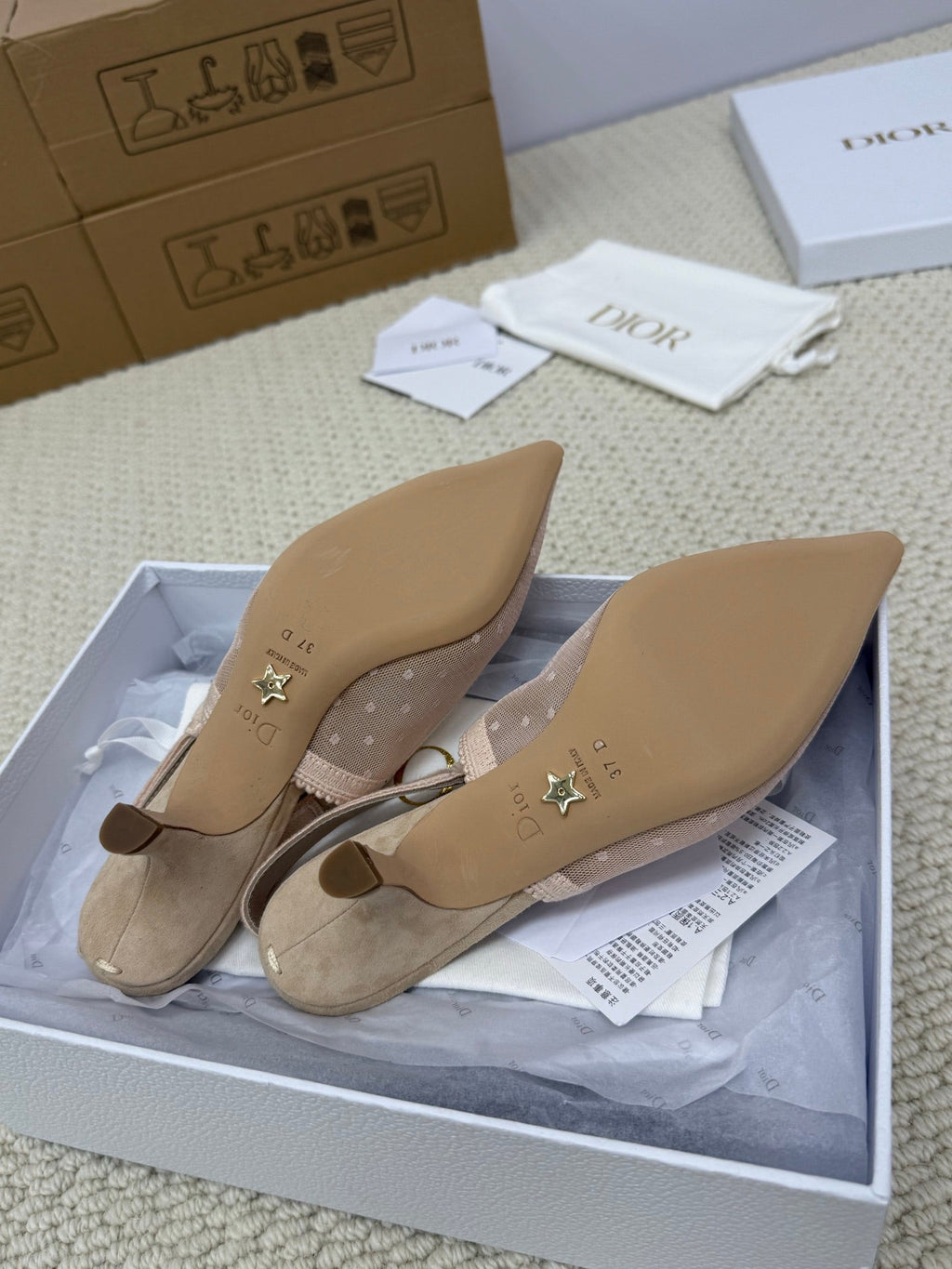 DIOR HIGH SLINGBACK 65 MM 25S IN NUDE LACE NET FABRIC AND SUEDE
