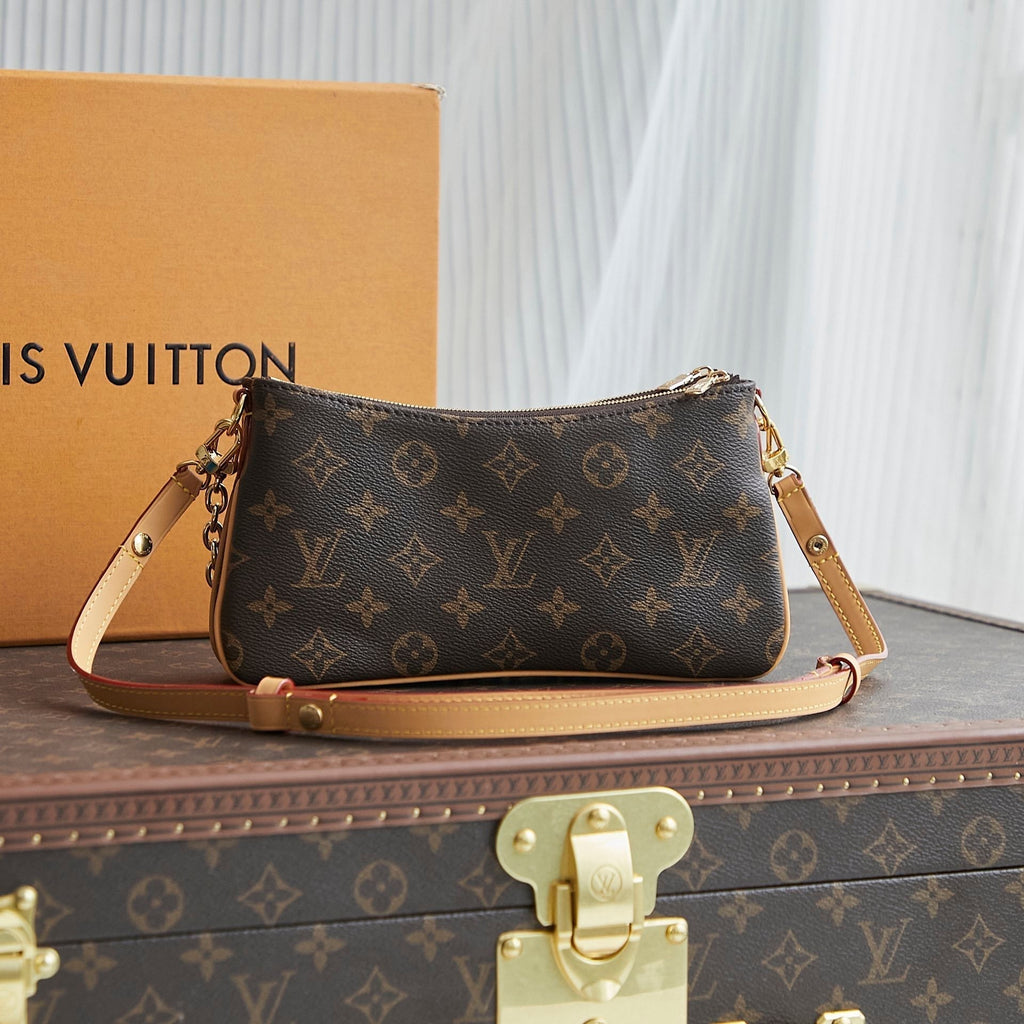 LOUIS VUITTON LIV POCHETTE 24 IN BROWN MONOGRAM CANVAS GOLD HARDWARE