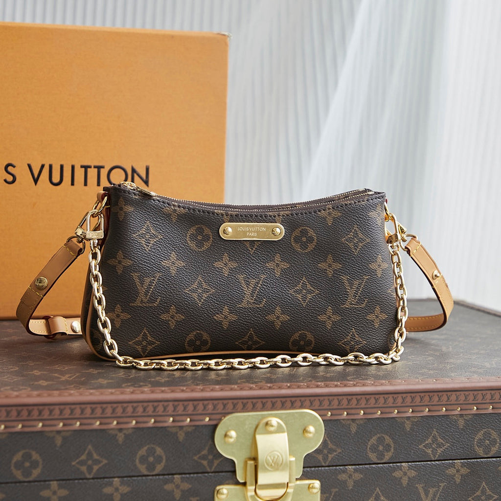 LOUIS VUITTON LIV POCHETTE 24 IN BROWN MONOGRAM CANVAS GOLD HARDWARE