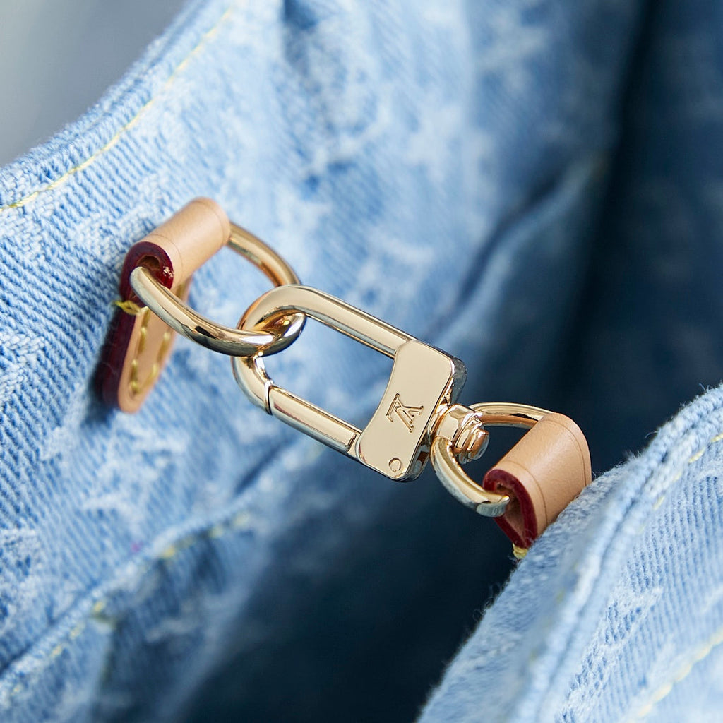 LOUIS VUITTON LET GO PM 28 IN LIGHT BLUE MONOGRAM DENIM GOLD HARDWARE