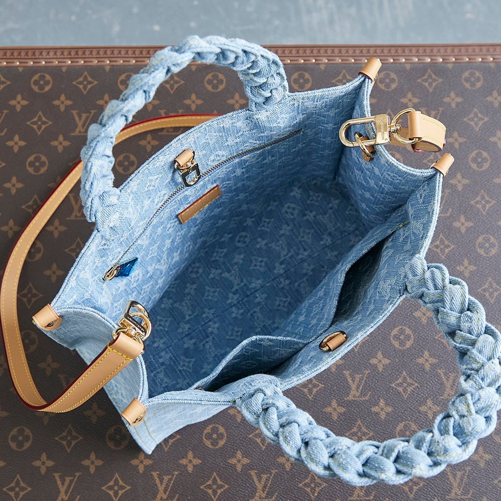 LOUIS VUITTON LET GO PM 28 IN LIGHT BLUE MONOGRAM DENIM GOLD HARDWARE