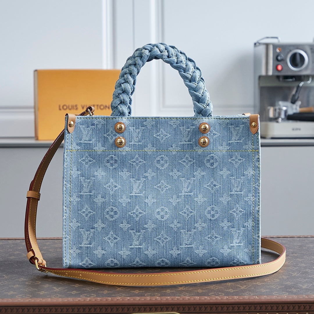 LOUIS VUITTON LET GO PM 28 IN LIGHT BLUE MONOGRAM DENIM GOLD HARDWARE