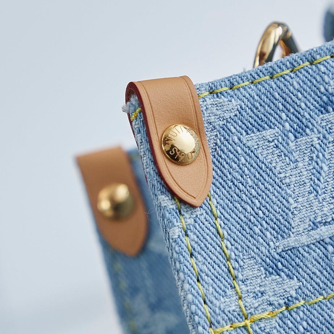 LOUIS VUITTON LET GO PM 28 IN LIGHT BLUE MONOGRAM DENIM GOLD HARDWARE
